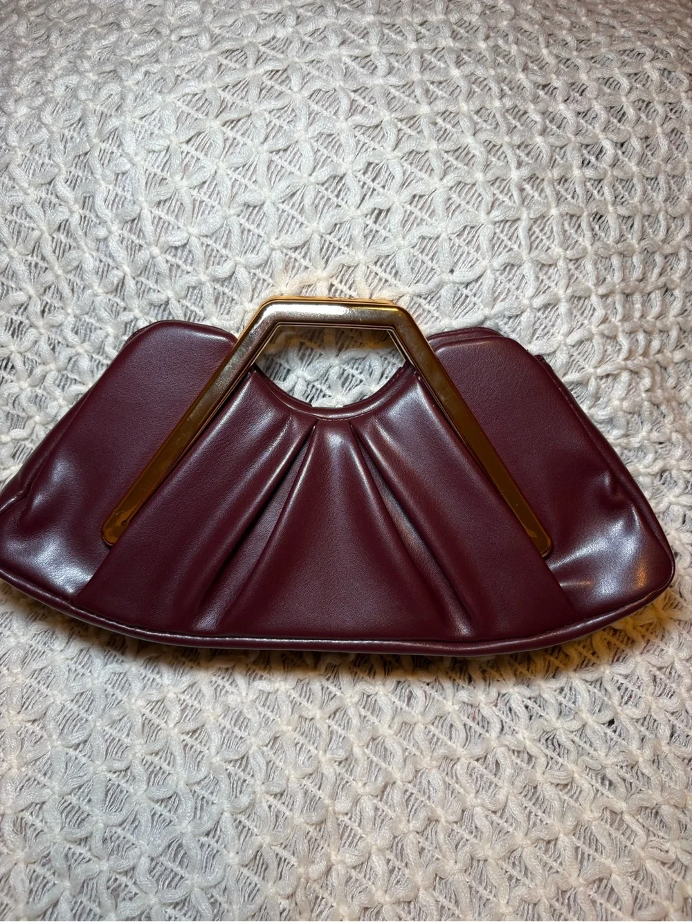 Structured Ruched Clutch in Deep Burgundy with Gold Frame